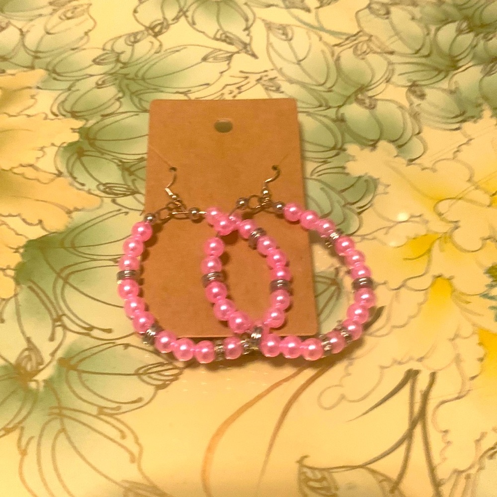 Pink beaded hoop earrings